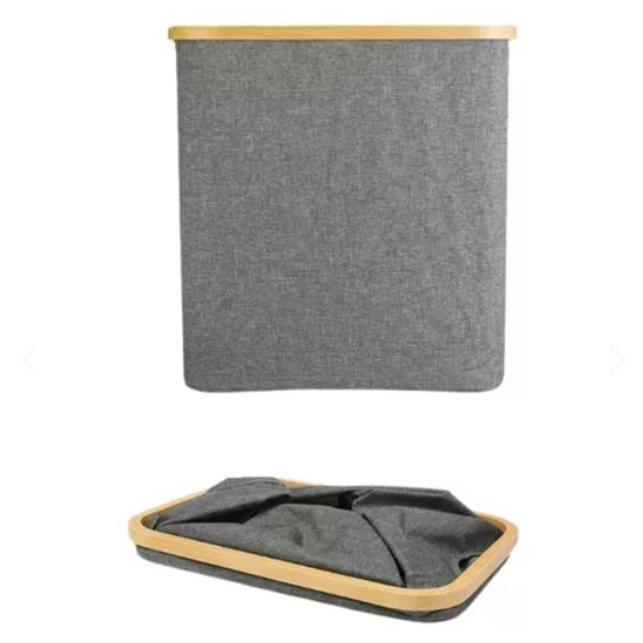 Cesto rectangular de tela y bambú abierto