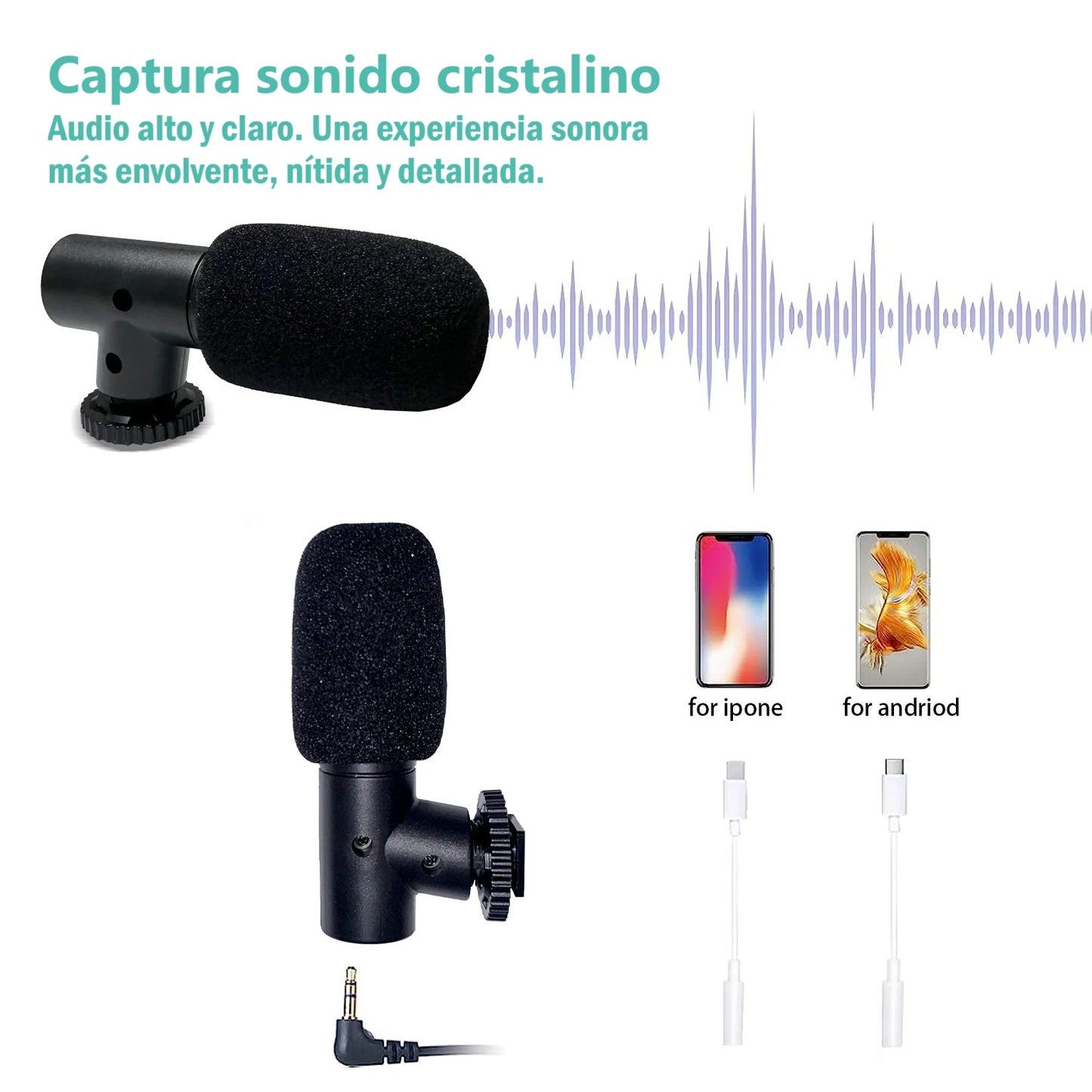 Trípode y soporte extensible, con luz LED y micrófono