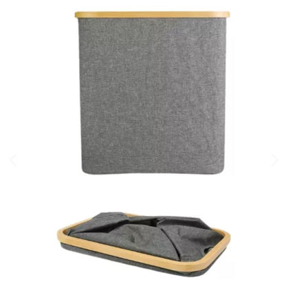 Cesto rectangular de tela y bambú abierto