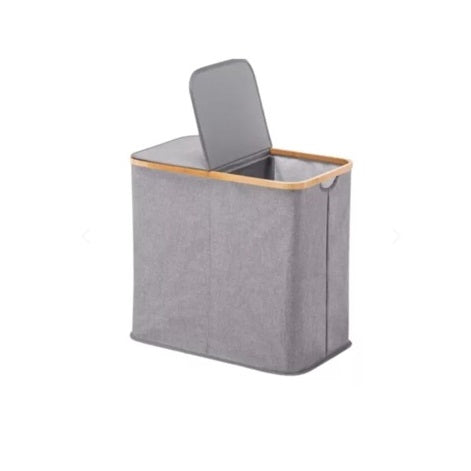 Cesto rectangular de tela y bambú con tapa
