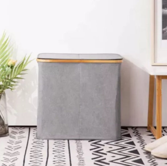 Cesto rectangular de tela y bambú con tapa