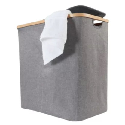 Cesto rectangular de tela y bambú con tapa