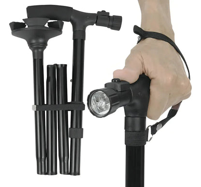 Bastón de 4 apoyos, Plegable y con Luz LED
