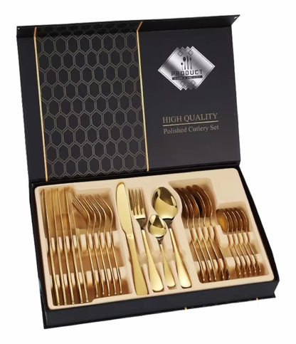Juego de cubiertos dorados 24 piezas