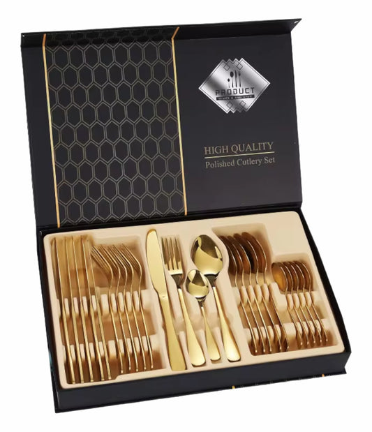 Juego de cubiertos dorados 24 piezas