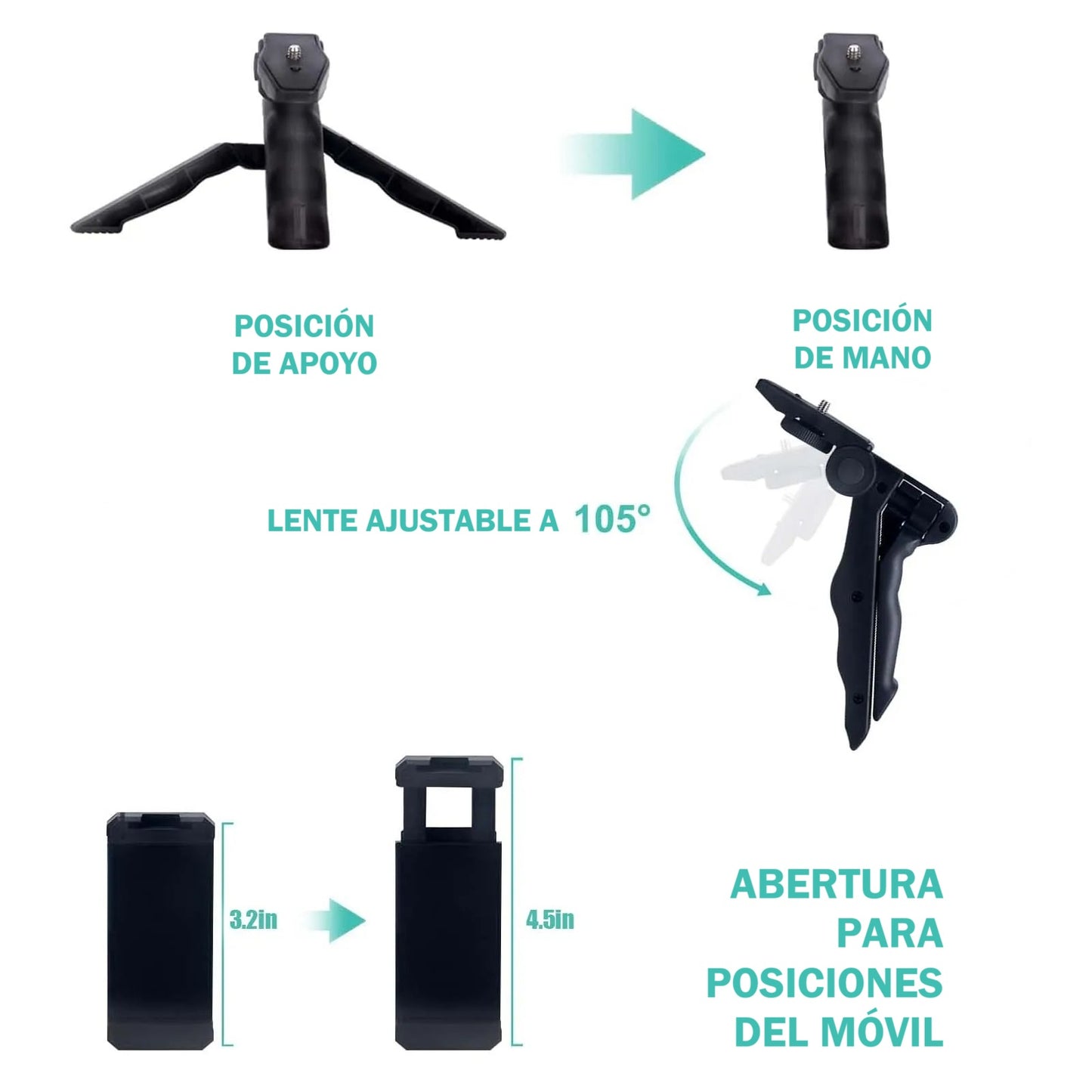 Trípode y soporte extensible, con luz LED y micrófono