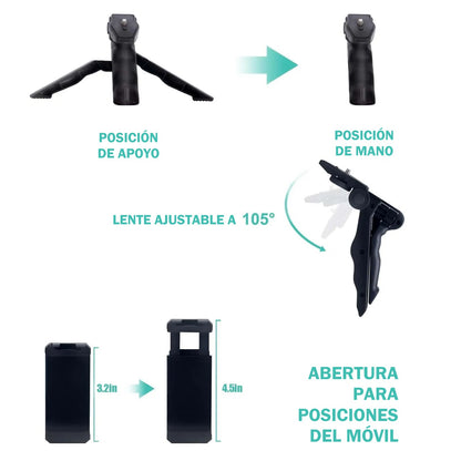 Trípode y soporte extensible, con luz LED y micrófono