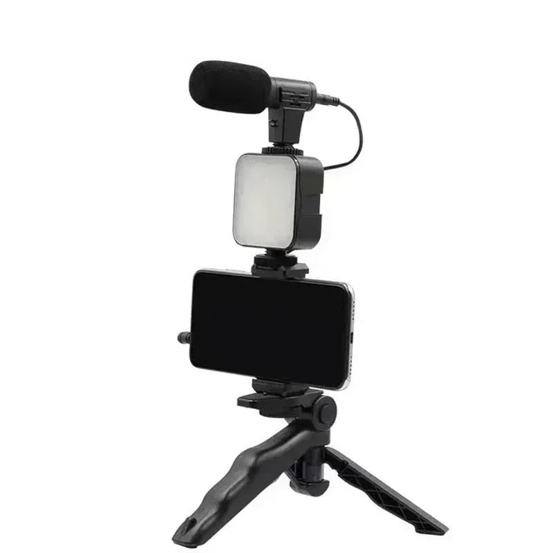 Trípode y soporte extensible, con luz LED y micrófono