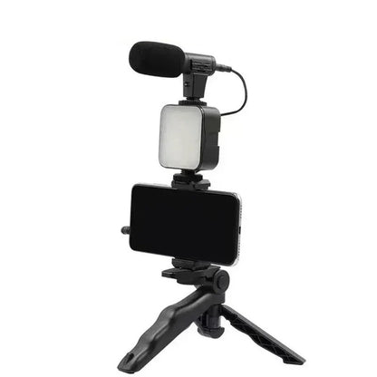 Trípode y soporte extensible, con luz LED y micrófono