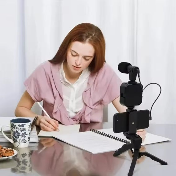 Trípode y soporte extensible, con luz LED y micrófono