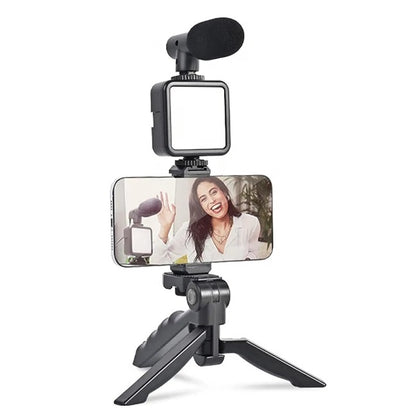 Trípode y soporte extensible, con luz LED y micrófono