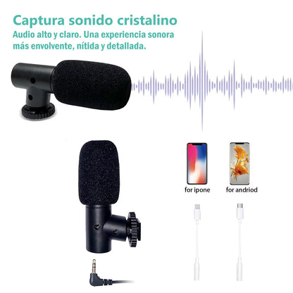 Trípode y soporte extensible, con luz LED y micrófono