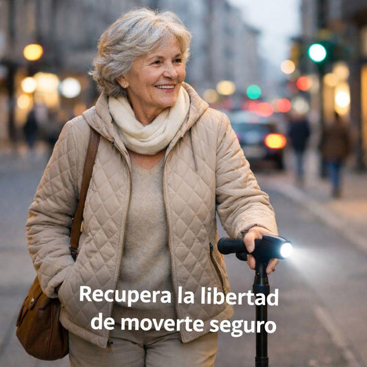 Bastón de 4 apoyos, Plegable y con Luz LED