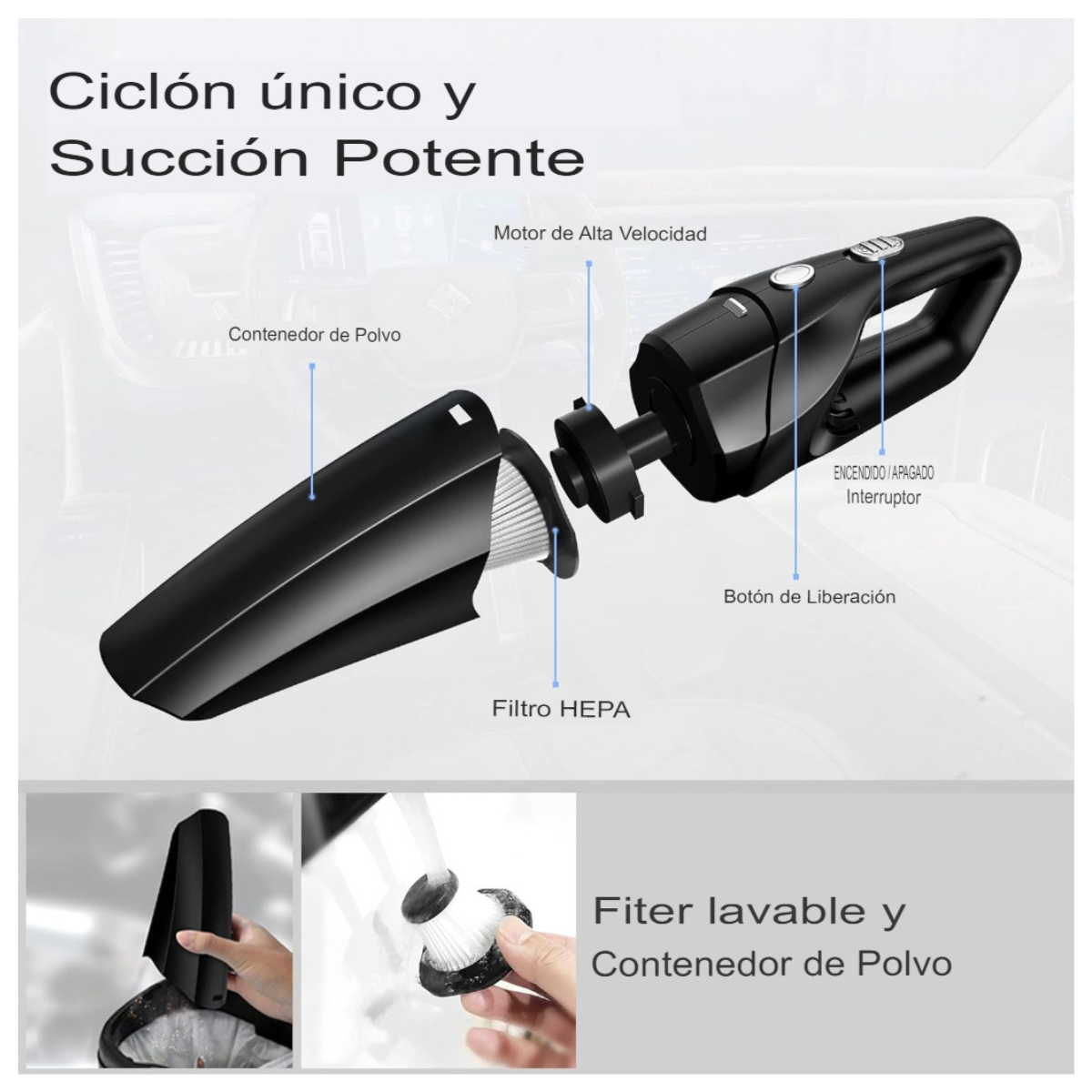 Aspiradora de Carro Alta Potencia