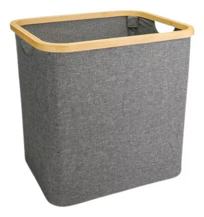 Cesto rectangular de tela y bambú abierto